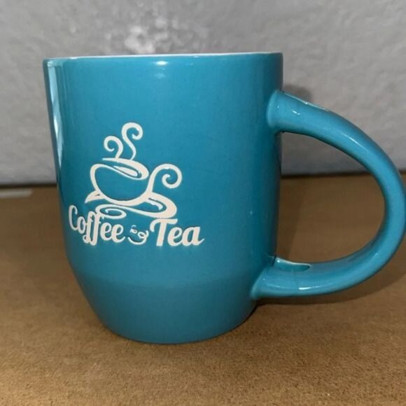 Set Of 2 Coffee & Tea Mugs With Blue Floral & Logo Designs - Picture 3 of 12